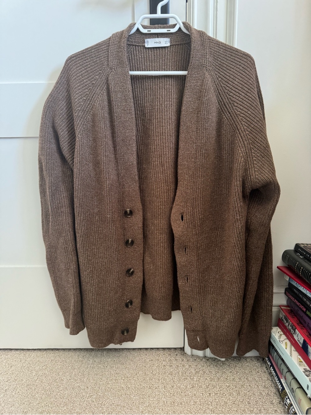 Mango Men's Chestnut Brown Ribbed Button Cardigan - Picture 3 of 3